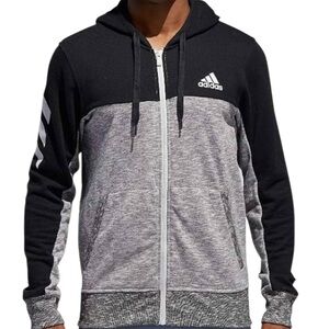 Adidas Black and Gray Hooded Jacket. Zipper pull. Pockets. Size XL.